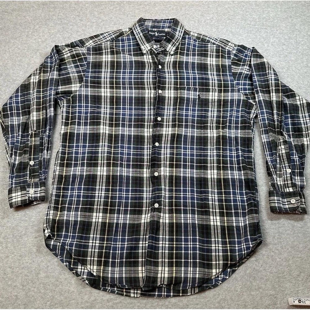 Vintage Polo Ralph Lauren Marlowe Shirt Mens M Button Down Blue Green Plaid NOTE
